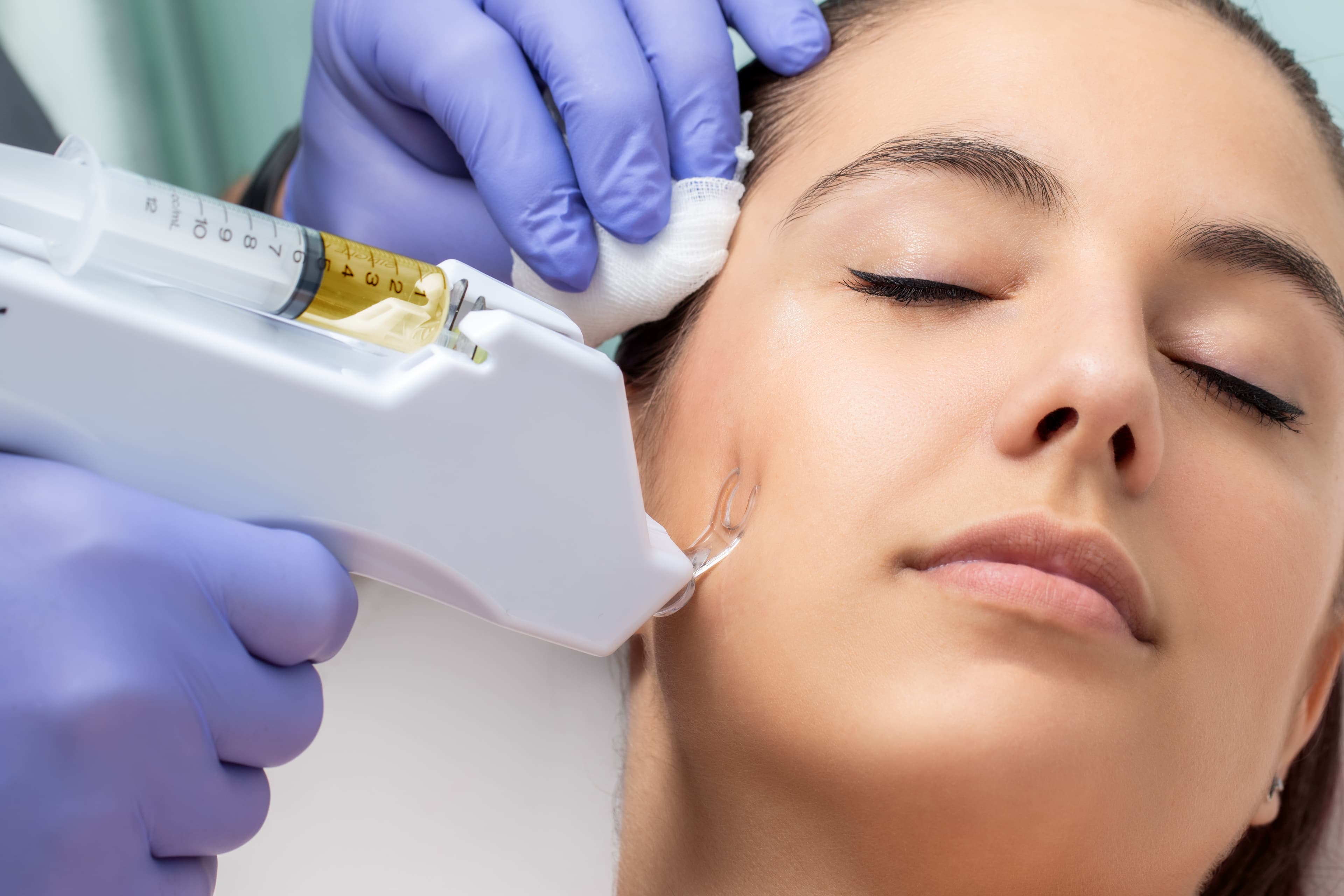 Close-up of microinjection treatment